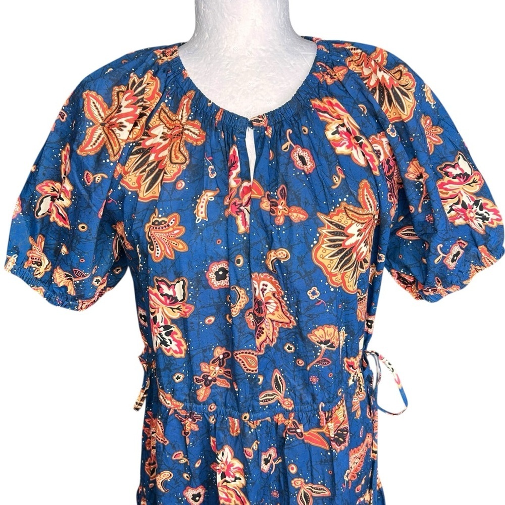 INA Boho Tiered Midi Dress M Waist Ties Lightweight Flowers Paisley Feminine - Picture 7 of 12